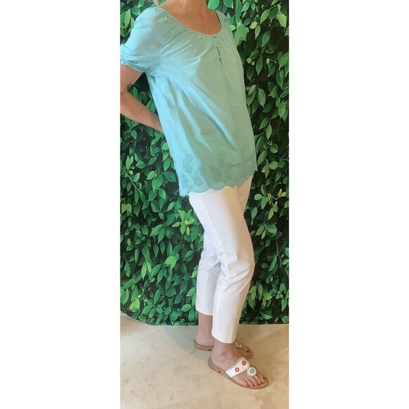 🌊 Tommy Hilfiger Aqua Blouse – Scalloped Hem, Cut-Out Paisley Detail – Size M - Picture 3 of 5